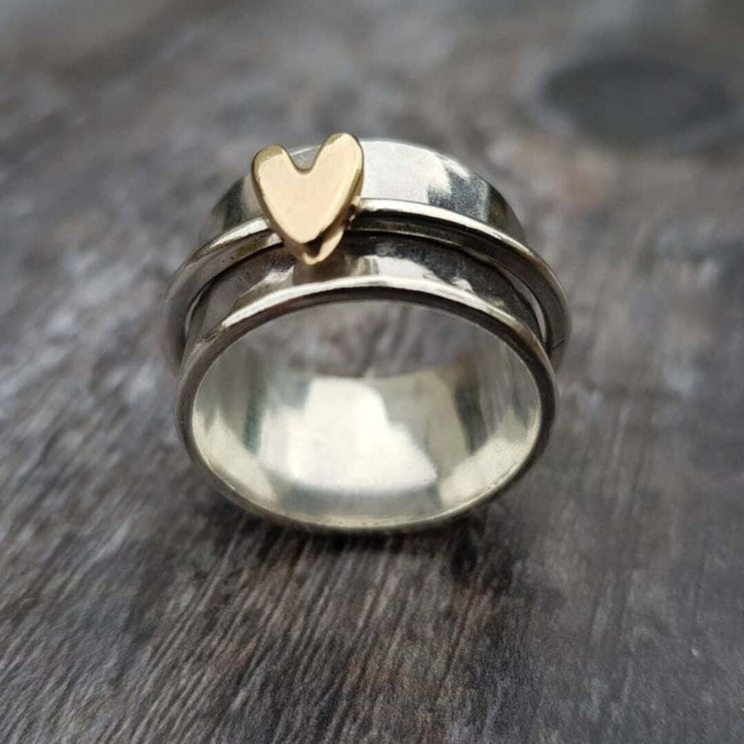 Vintage Zilveren Gouden Hart Ring