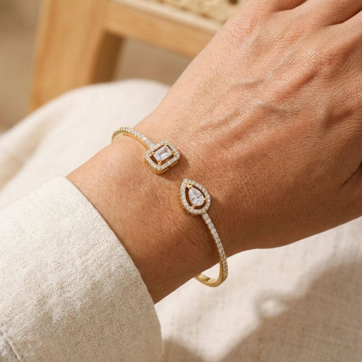 Twee Steen Gouden Open Cuff Armband