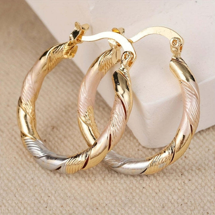 Vintage Ronde Hoep Gouden Zilver en Roze Oorbellen