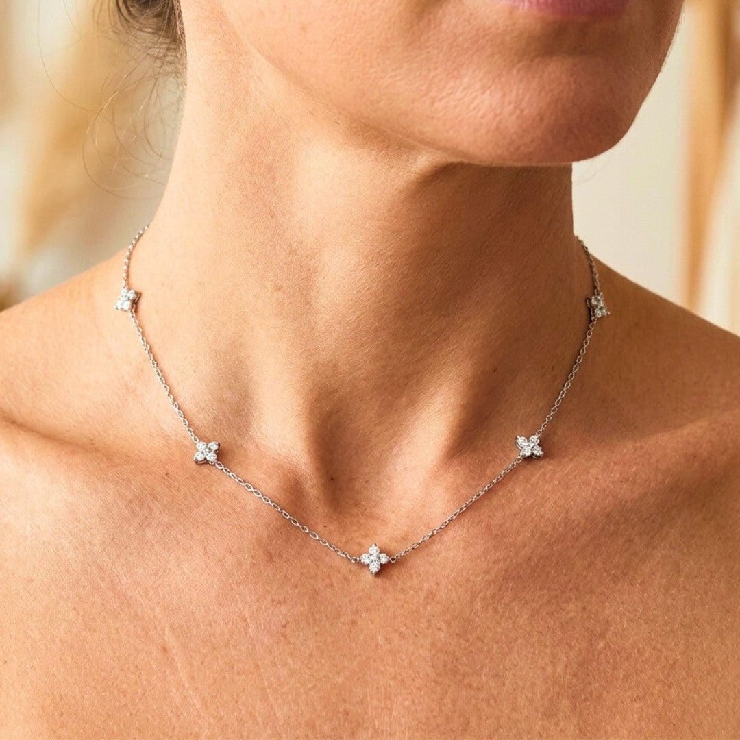 Prachtige Bloem Ingelegde Zirconia Ketting