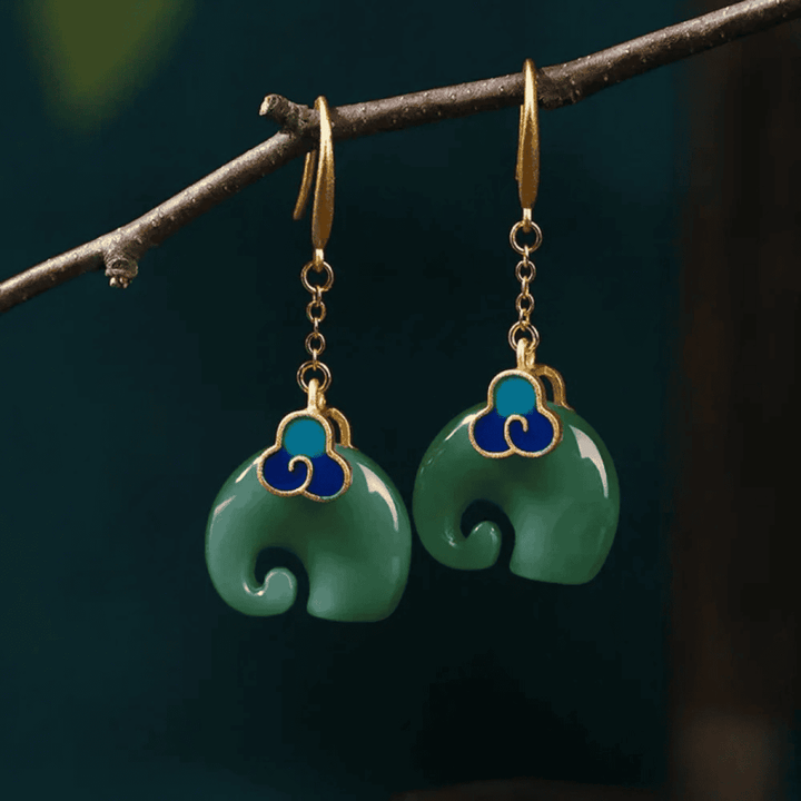 Retro Groene Olifanten Oorbellen