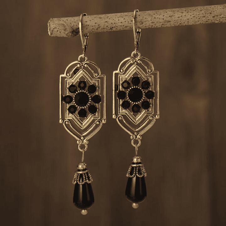 Zwarte Kristallen Dangle Oorbellen