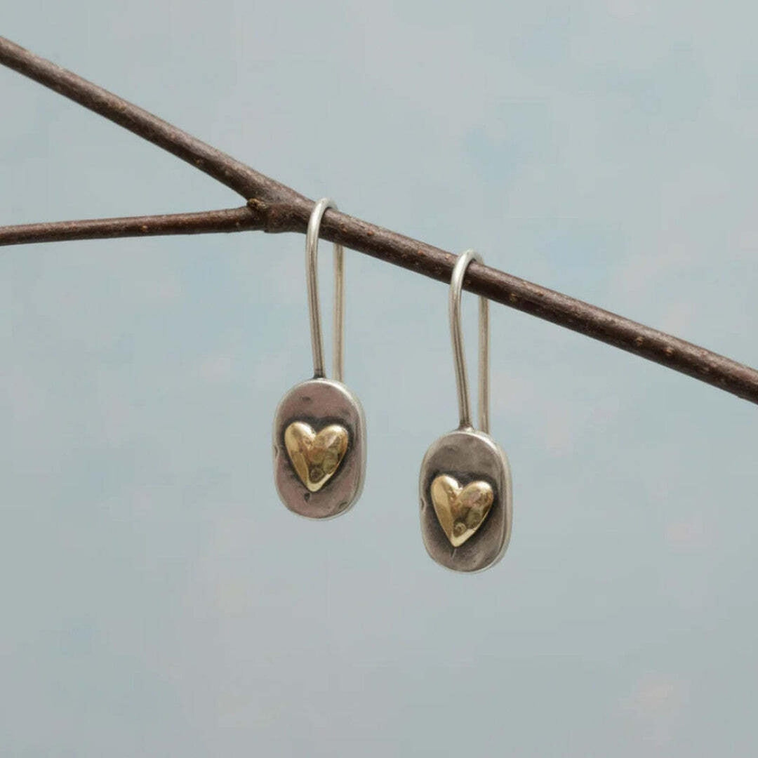 Vintage Gouden Ingelegde Hart Oorbellen