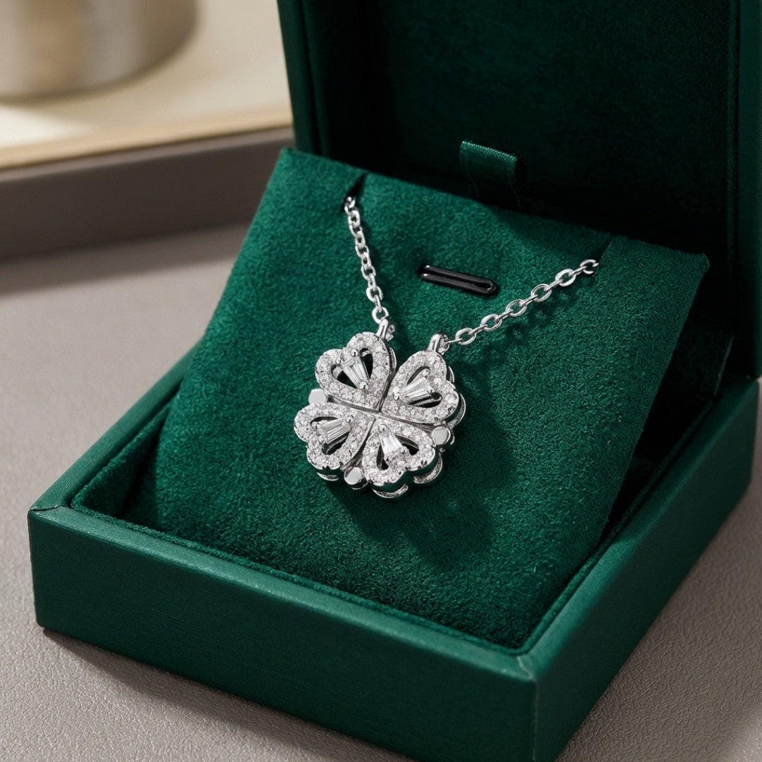 Gouden Klavertje Vier Ketting met Zirkonia Hart Hanger