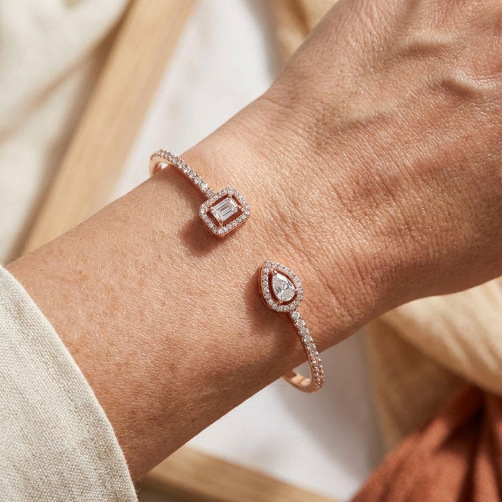 Twee Steen Gouden Open Cuff Armband
