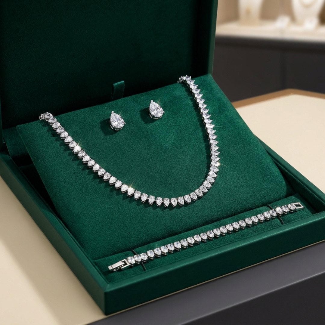 Prachtige Heldere Ronde Cubic Zirconia Bruid Volledige Set