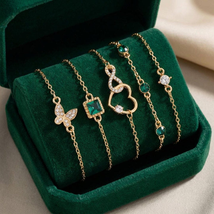Hallow Heart Groene Kristallen Armband Set