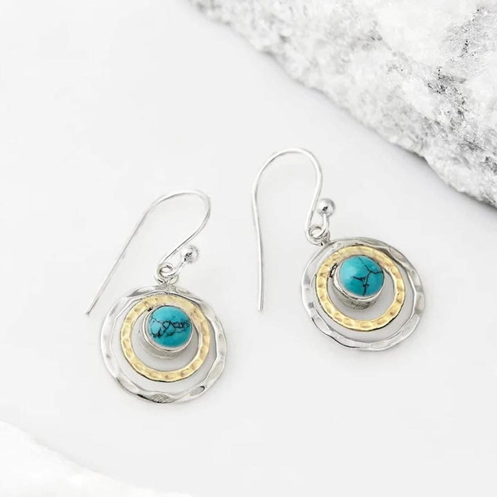 Boho Saturnus Oorbellen Turquoise en Goud