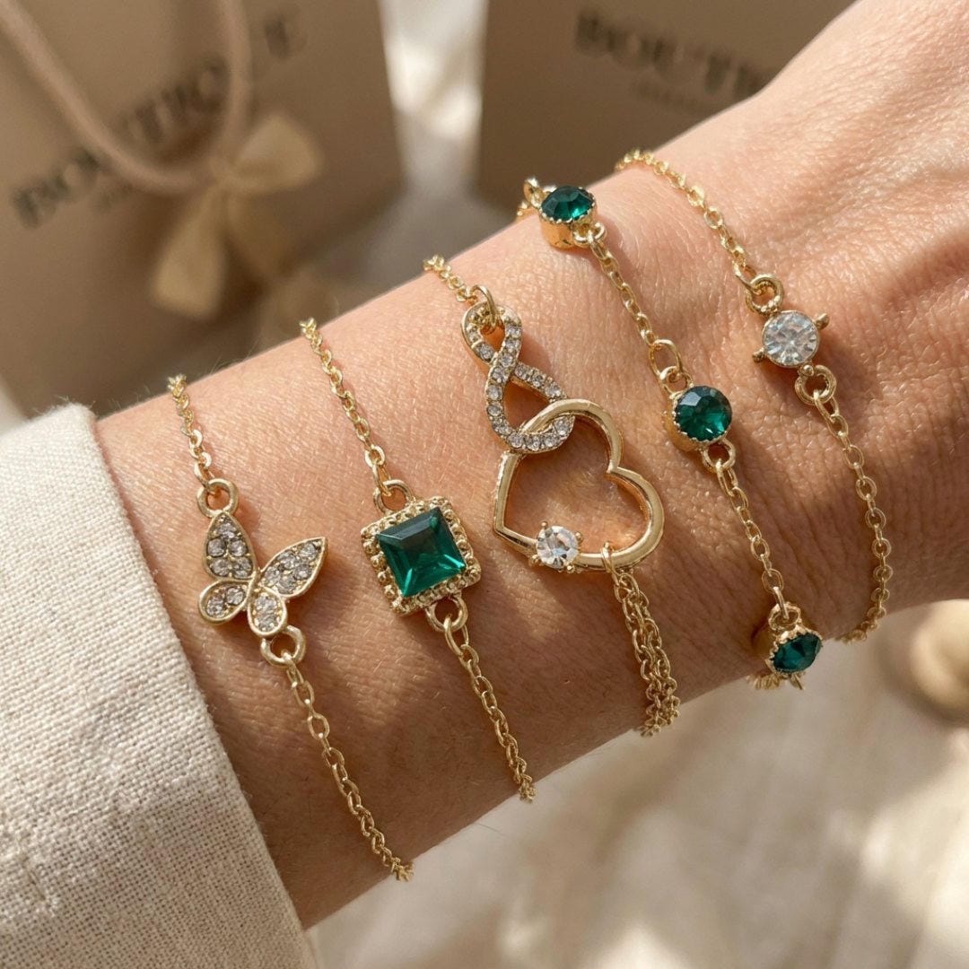 Hallow Heart Groene Kristallen Armband Set
