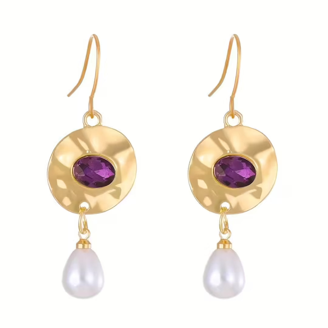 Parel Oorbellen met Paarse Zirconia
