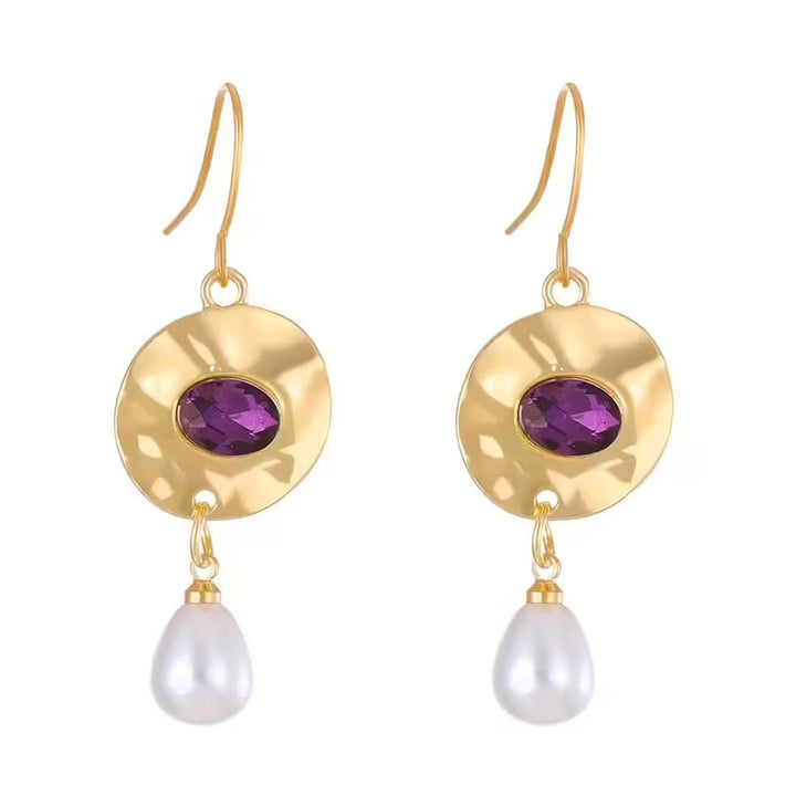 Parel Oorbellen met Paarse Zirconia