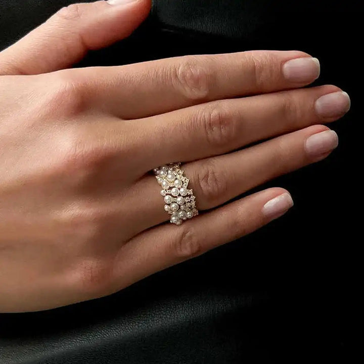 Vintage Verstelbare Parel Zirconia Ring