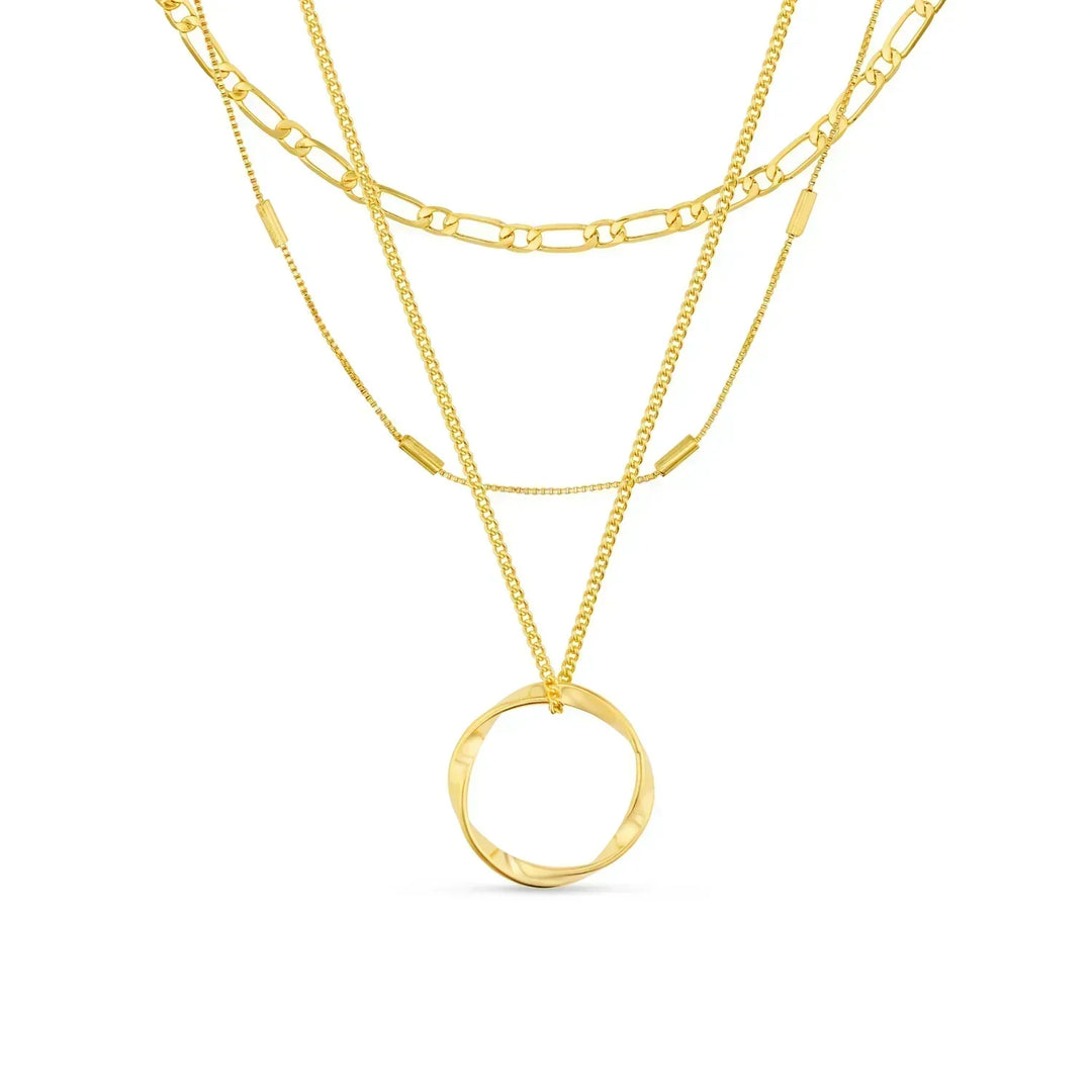 Open Hoepelcollier met Drie Rijen in Goud