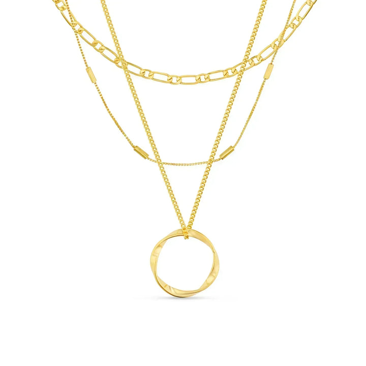 Open Hoepelcollier met Drie Rijen in Goud