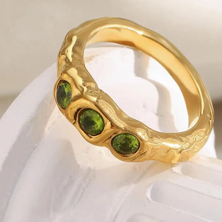 Vintage Gouden Ingelegde Edelstenen Ring