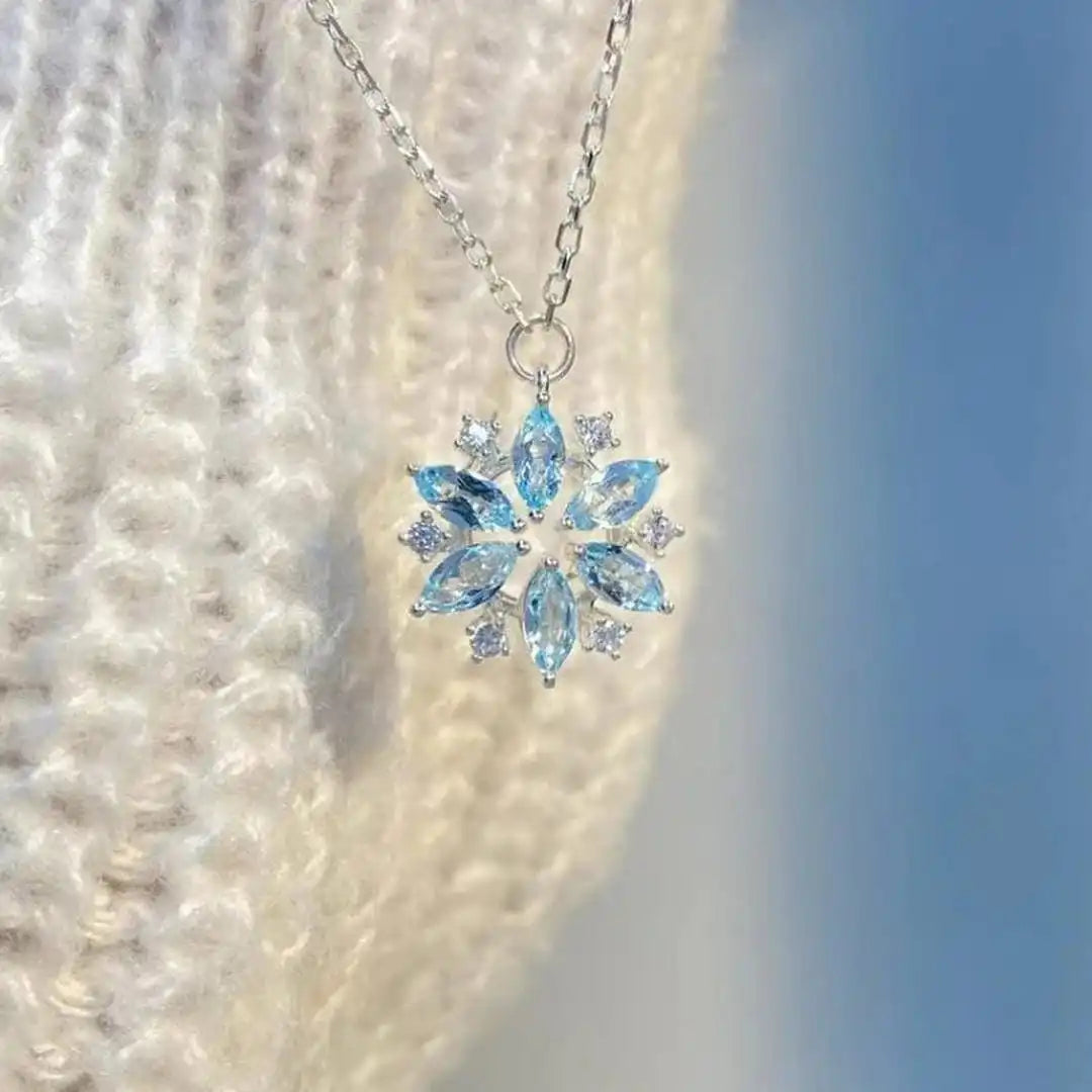 Blauwe Sneeuwvlok Witte Gouden Bloem Hanger Ketting