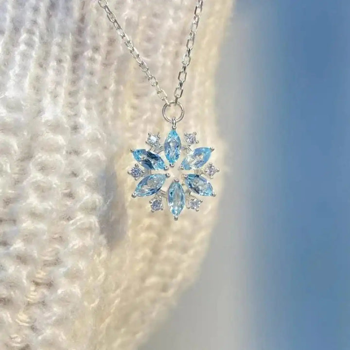 Blauwe Sneeuwvlok Witte Gouden Bloem Hanger Ketting