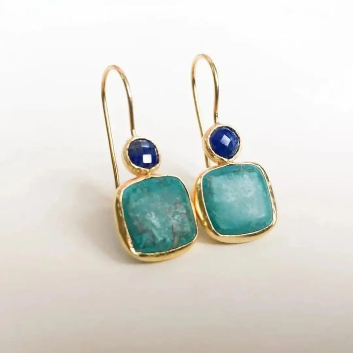 Vintage Ornate Gouden Turquoise Oorbellen