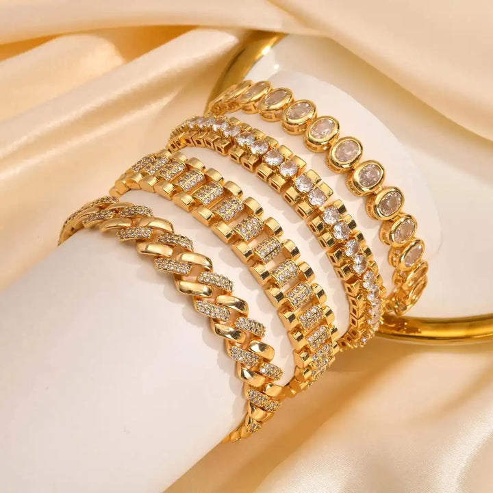 Gouden Chunky Cubic Zirconia Verstelbare Armband Set