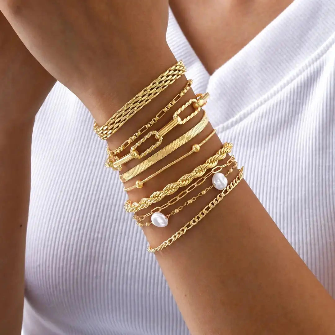 Stapelsbare Armband Gouden Parels Set