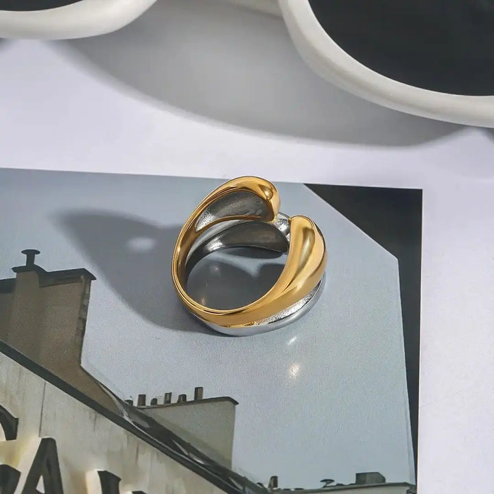 Twee Tonen Gouden Zilveren Stapelring