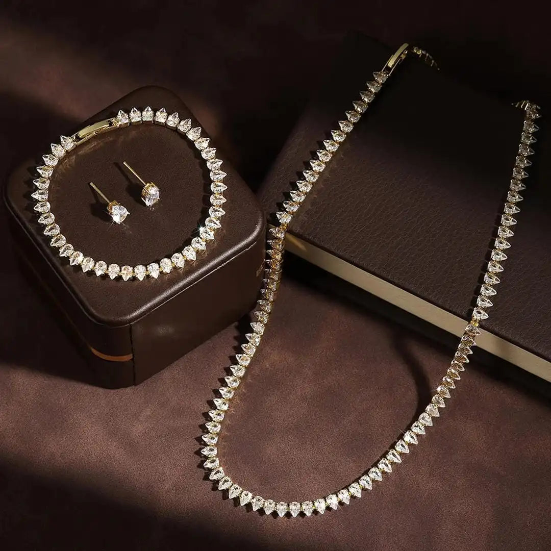 Prachtige Heldere Ronde Cubic Zirconia Bruid Volledige Set