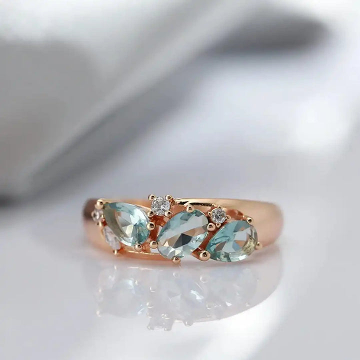 Vintage Rozen Gouden Blauwe Zirkon Ring