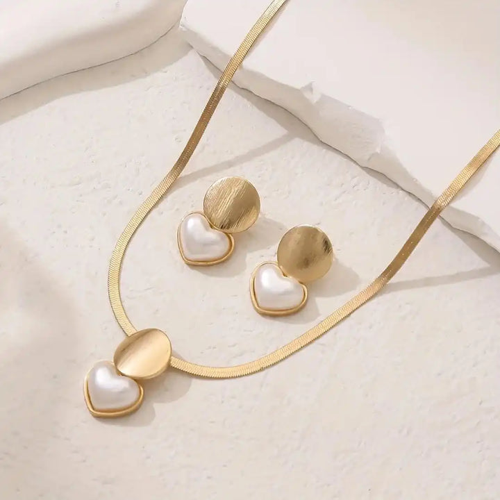 Vintage Gouden Hart Ketting en Oorbellen Set