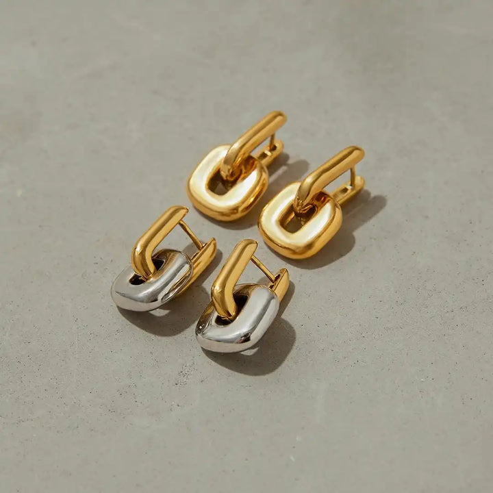 Minimalistische Twee Kleurige Gouden Ovalen Oorbellen