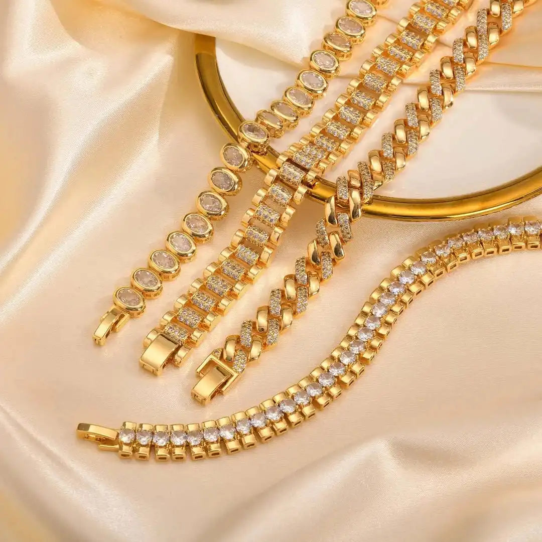 Gouden Chunky Cubic Zirconia Verstelbare Armband Set