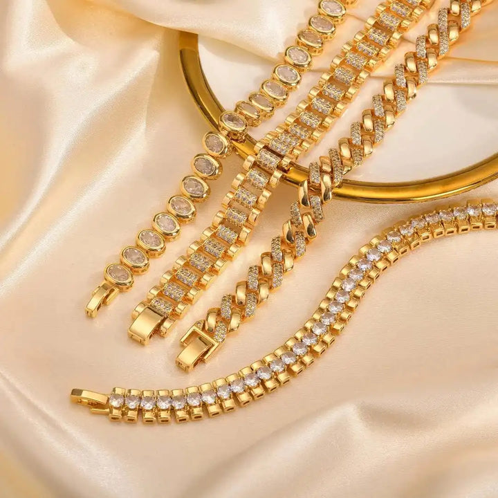 Gouden Chunky Cubic Zirconia Verstelbare Armband Set