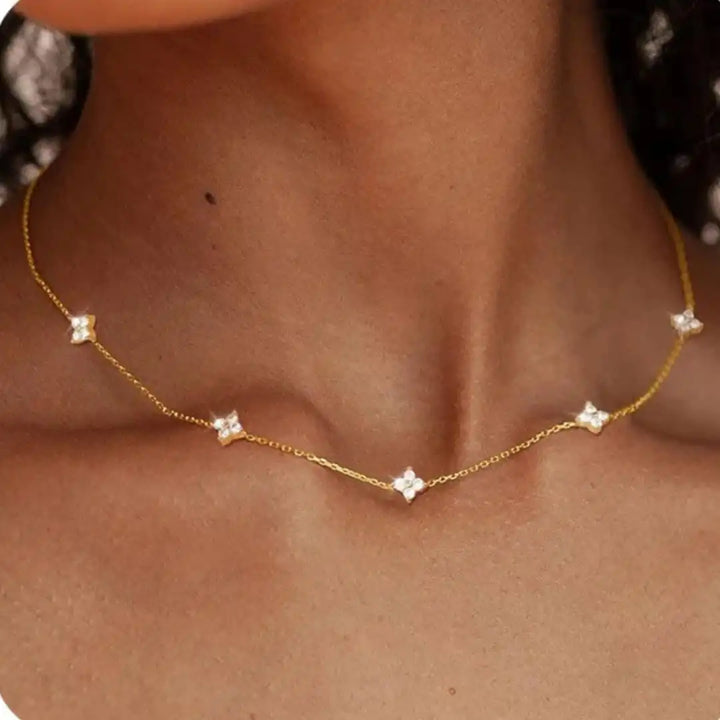Prachtige Bloem Ingelegde Zirconia Ketting