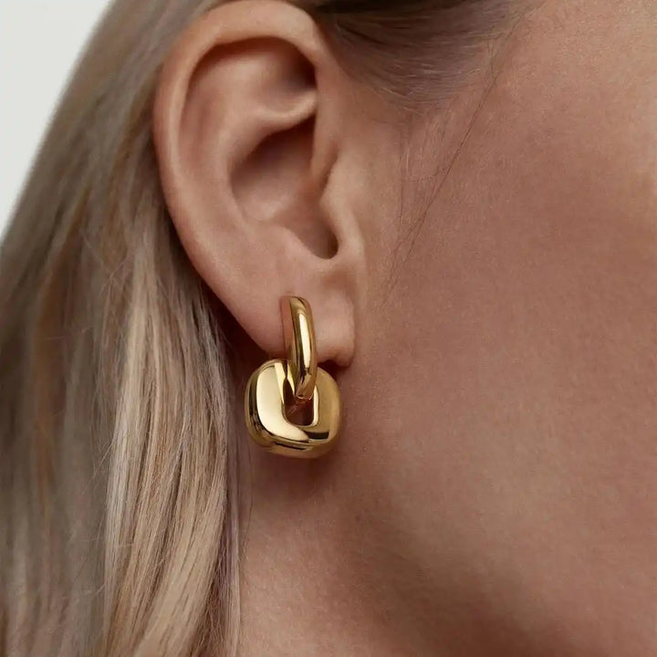 Minimalistische Twee Kleurige Gouden Ovalen Oorbellen