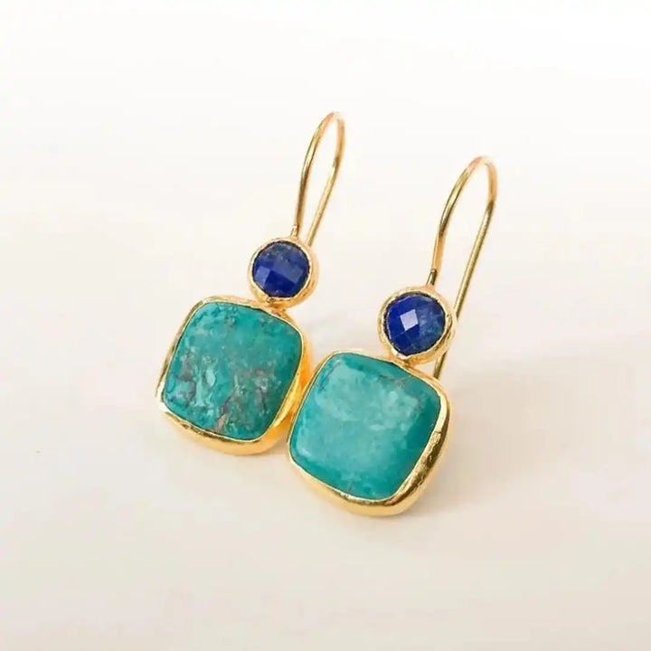 Vintage Ornate Gouden Turquoise Oorbellen