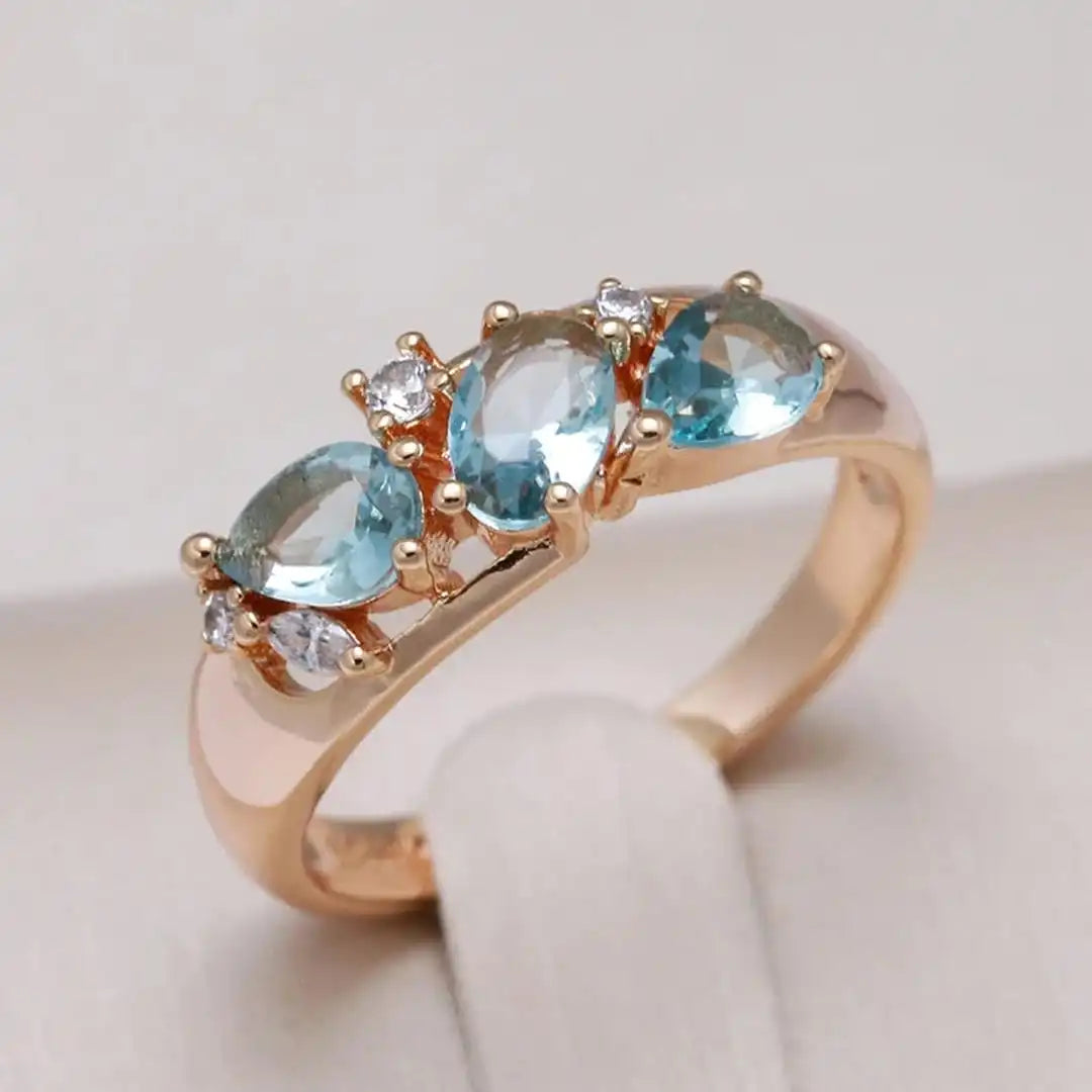 Vintage Rozen Gouden Blauwe Zirkon Ring