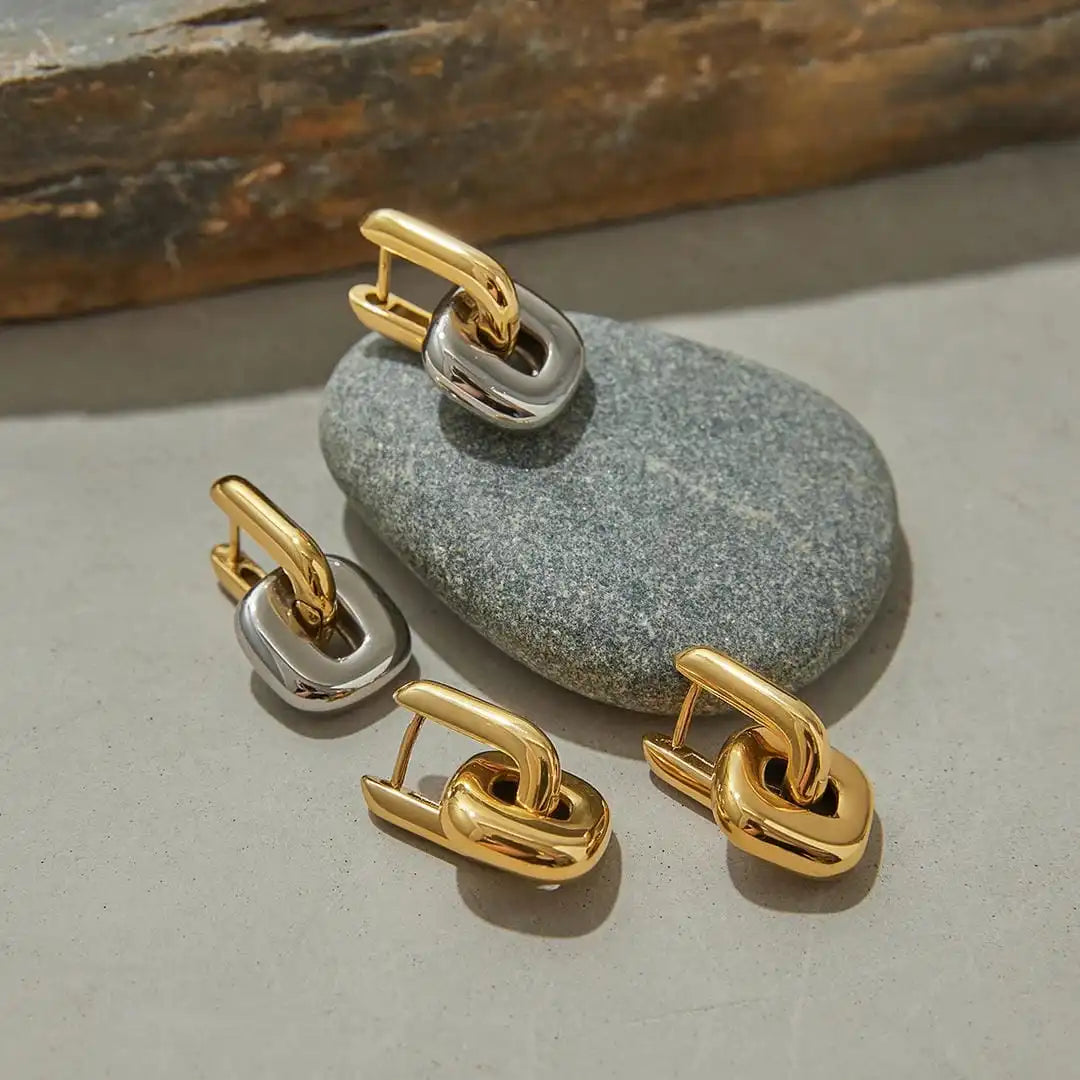 Minimalistische Twee Kleurige Gouden Ovalen Oorbellen