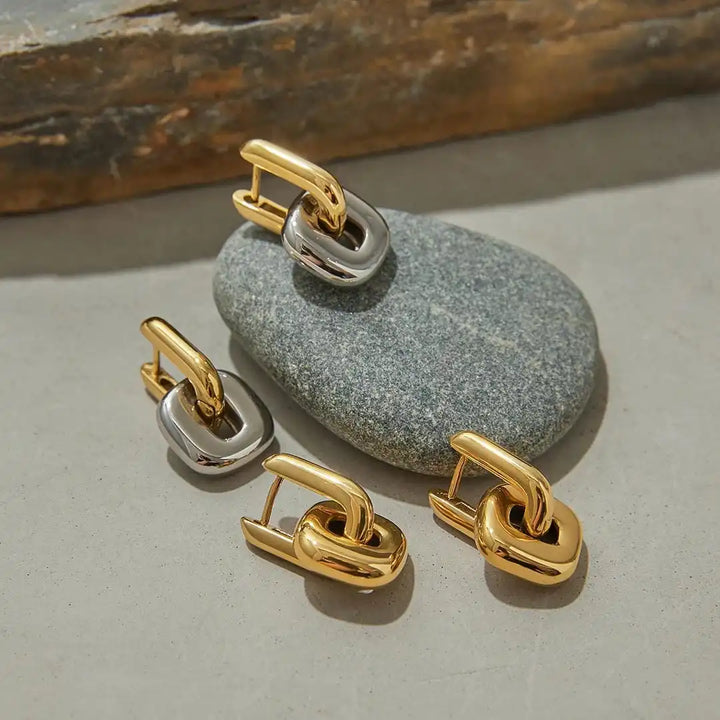 Minimalistische Twee Kleurige Gouden Ovalen Oorbellen