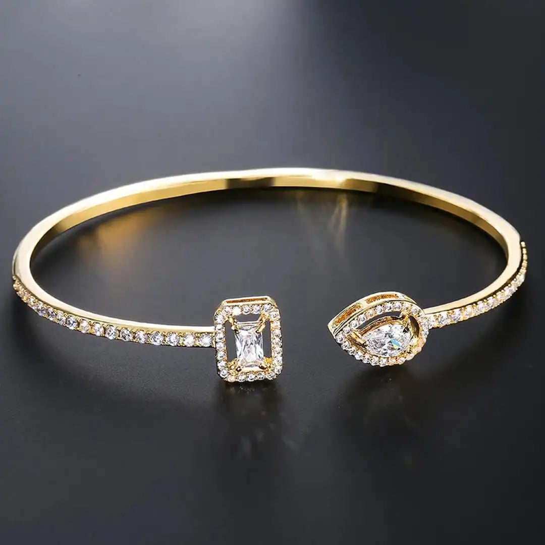 Twee Steen Gouden Open Cuff Armband