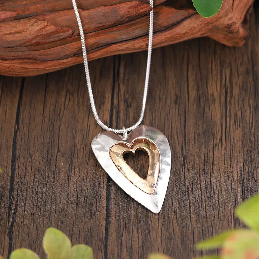 Vintage Hart Ketting van Zilver en Goud