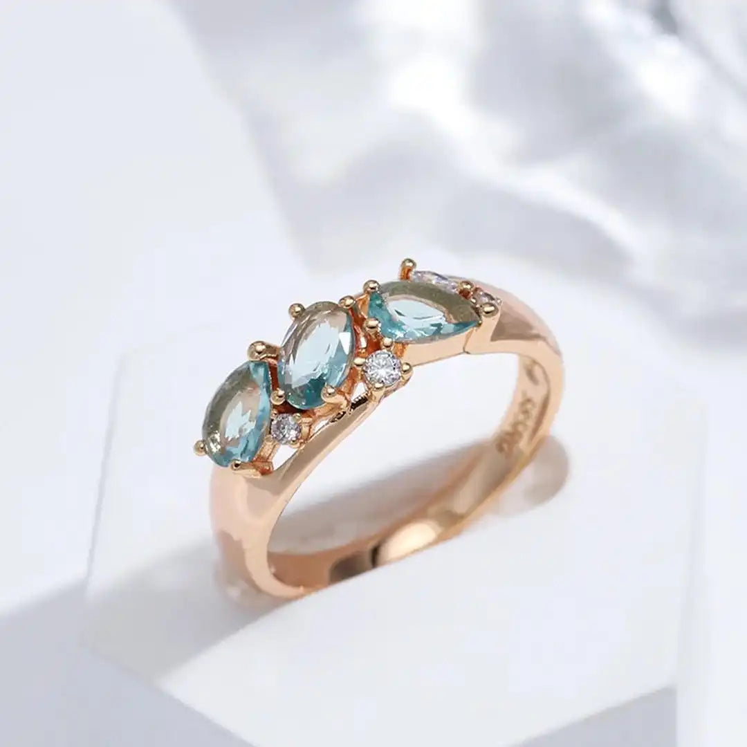 Vintage Rozen Gouden Blauwe Zirkon Ring