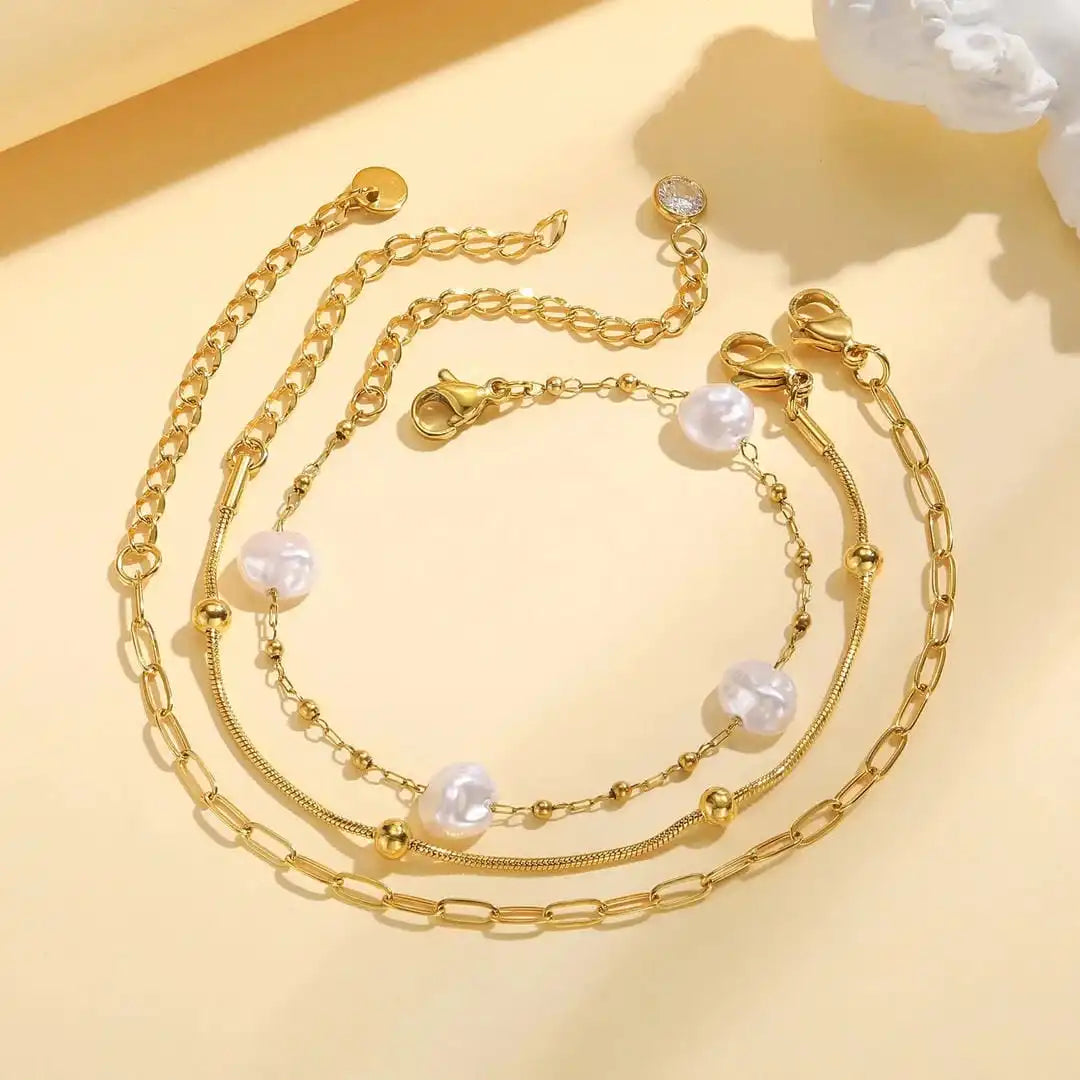 Stapelsbare Armband Gouden Parels Set