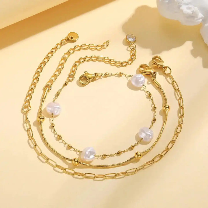 Stapelsbare Armband Gouden Parels Set