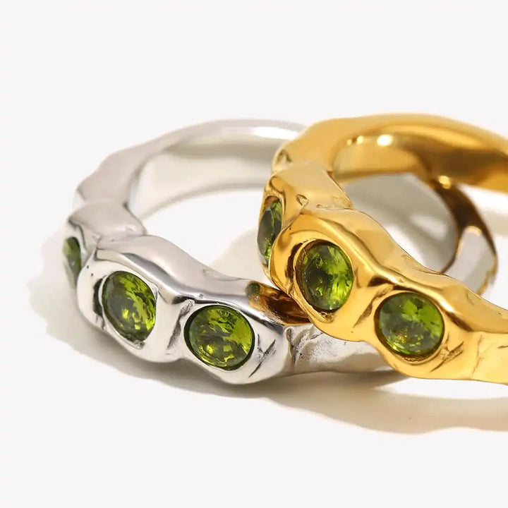 Vintage Gouden Ingelegde Edelstenen Ring