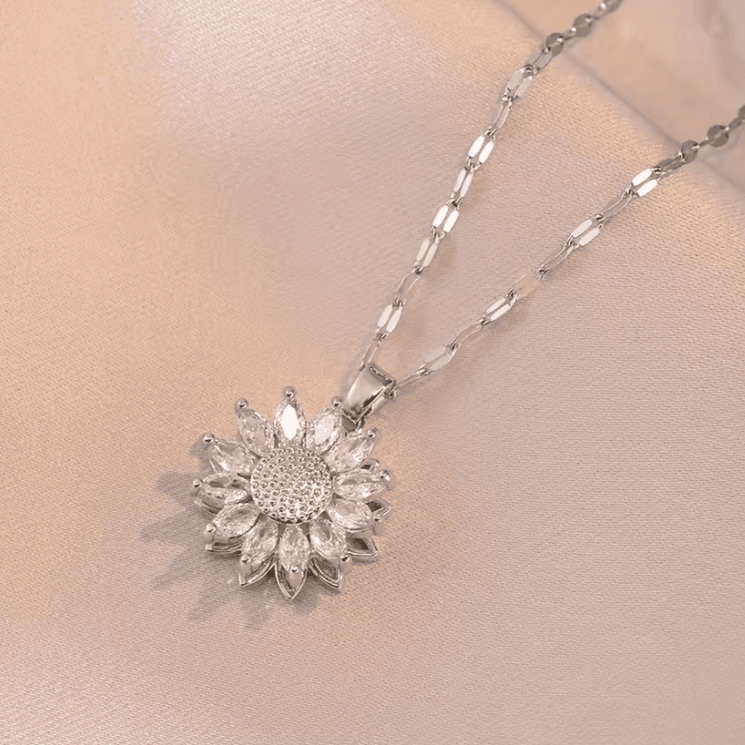 Trendy Zilveren Zonnebloem Zirkoon Ketting & Oorbellen Set