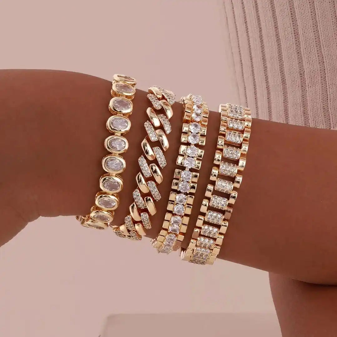 Gouden Chunky Cubic Zirconia Verstelbare Armband Set