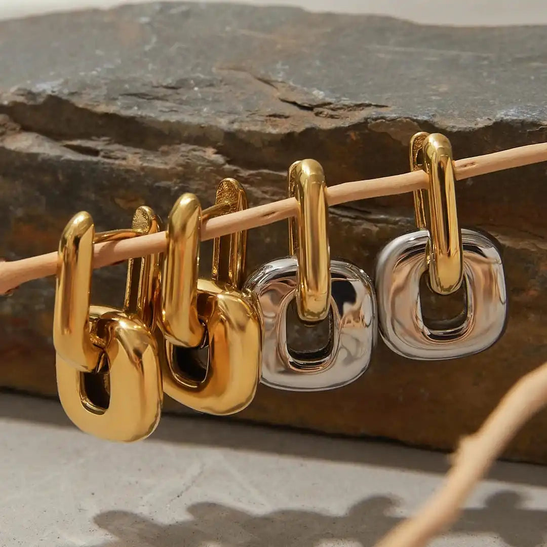 Minimalistische Twee Kleurige Gouden Ovalen Oorbellen
