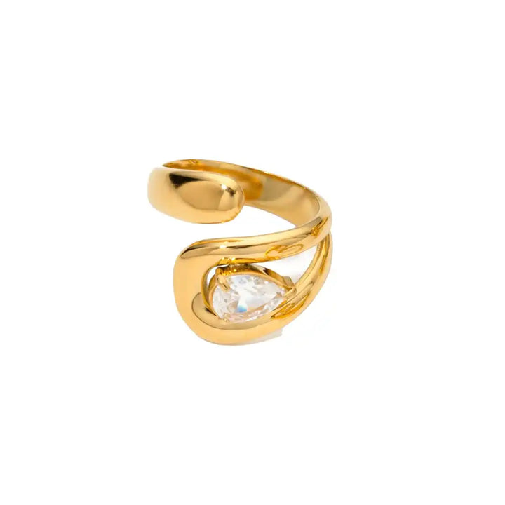 Tijdloze Gouden Waterdruppel Zirconia Ring