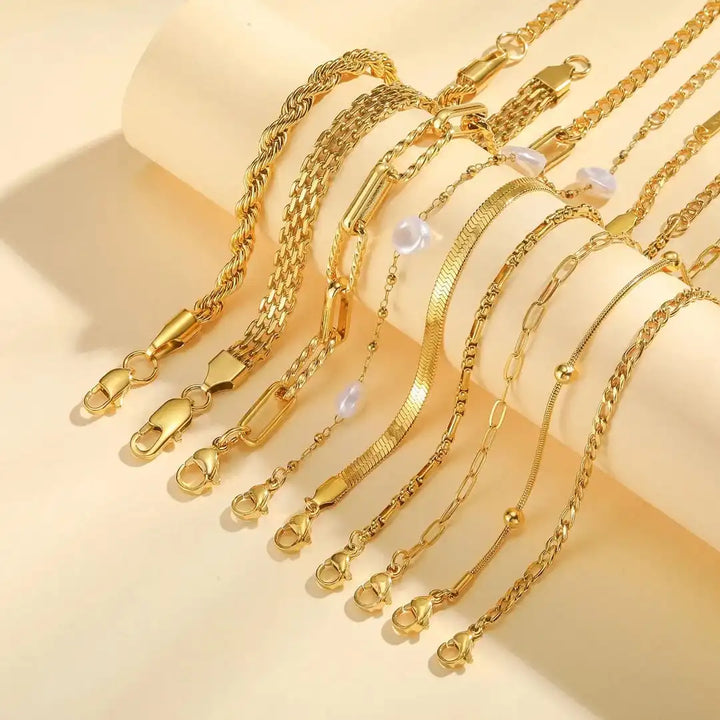 Stapelsbare Armband Gouden Parels Set