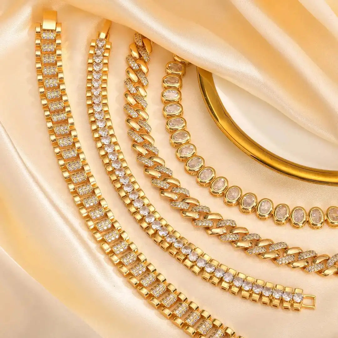 Gouden Chunky Cubic Zirconia Verstelbare Armband Set