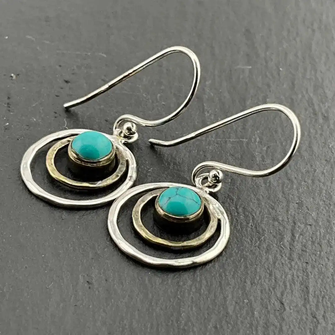 Boho Saturnus Oorbellen Turquoise en Goud